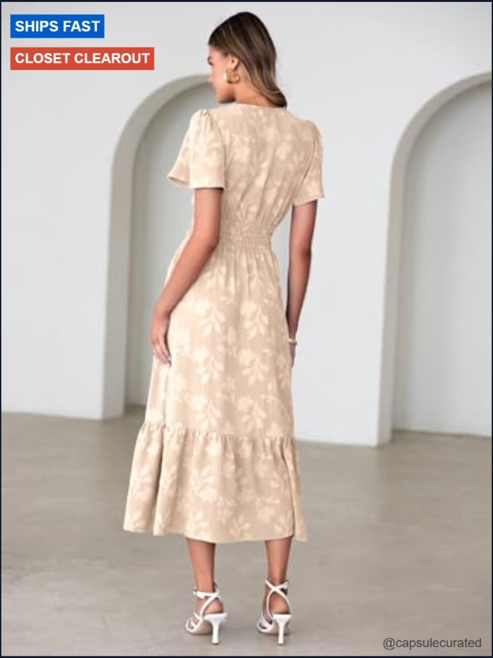 Boho Maxi Dress Semi Formal Wedding Guest Short Sleeve V-Neck Empire Waist Long - Picture 4 of 7